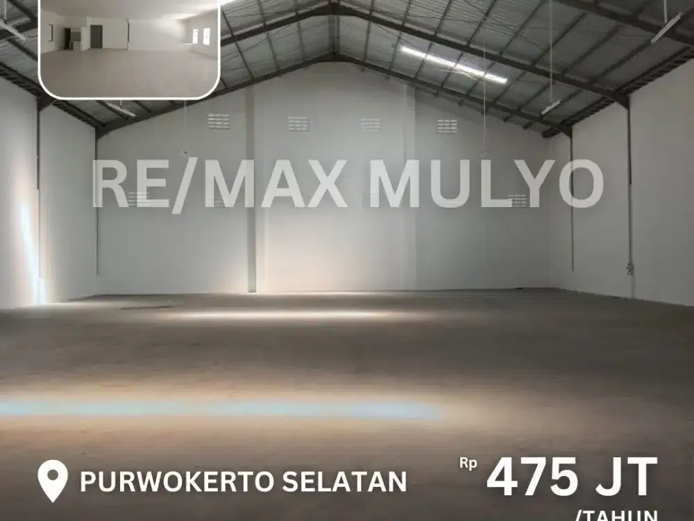 Disewakan Gudang Luas Full Bangunan + Kantor Area Purwokerto Selatan