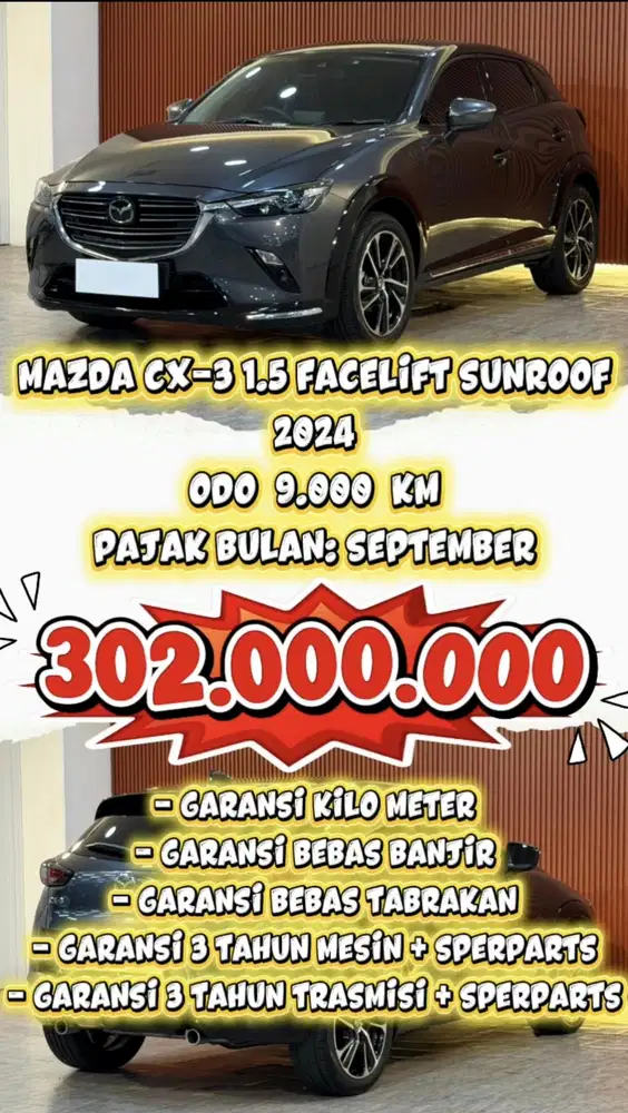 [ ODO 9.000 KM ] MAZDA CX-3 1.5 SUNROOF AT 2024 BERGARANSI