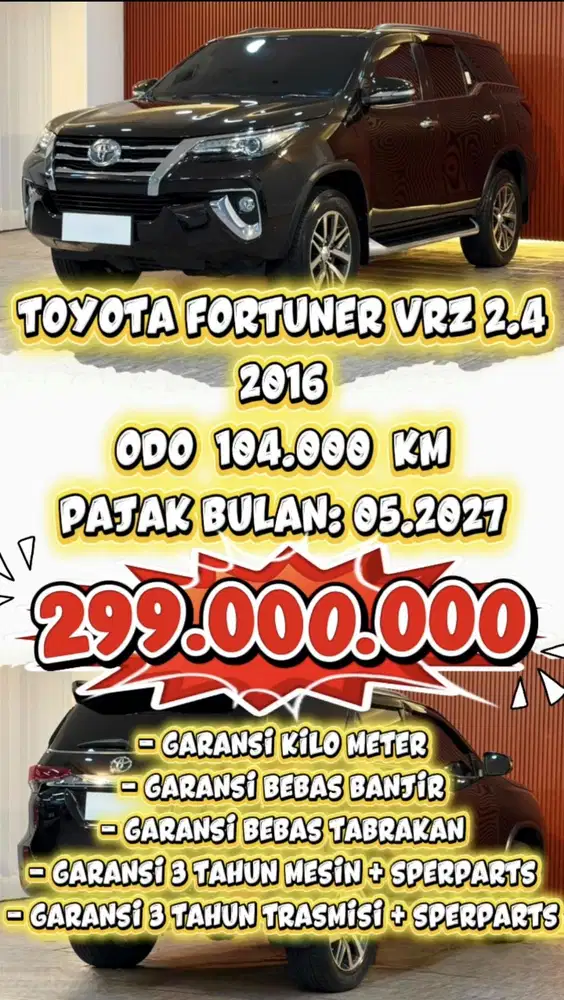TOYOTA FORTUNER VRZ 2.4 AT 2016 BERGARANSI SIAP PAKAI