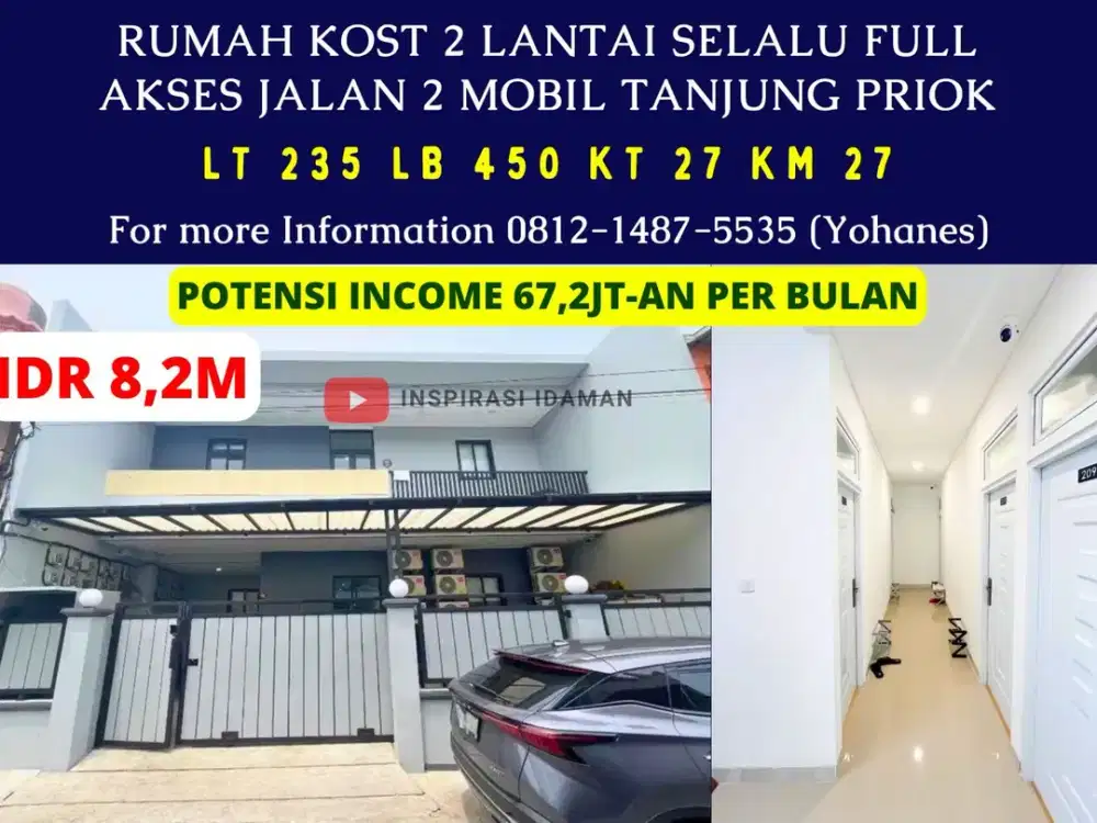 Rumah Kost 2 Lantai Akses Jalan 2 Mobil Tanjung Priok