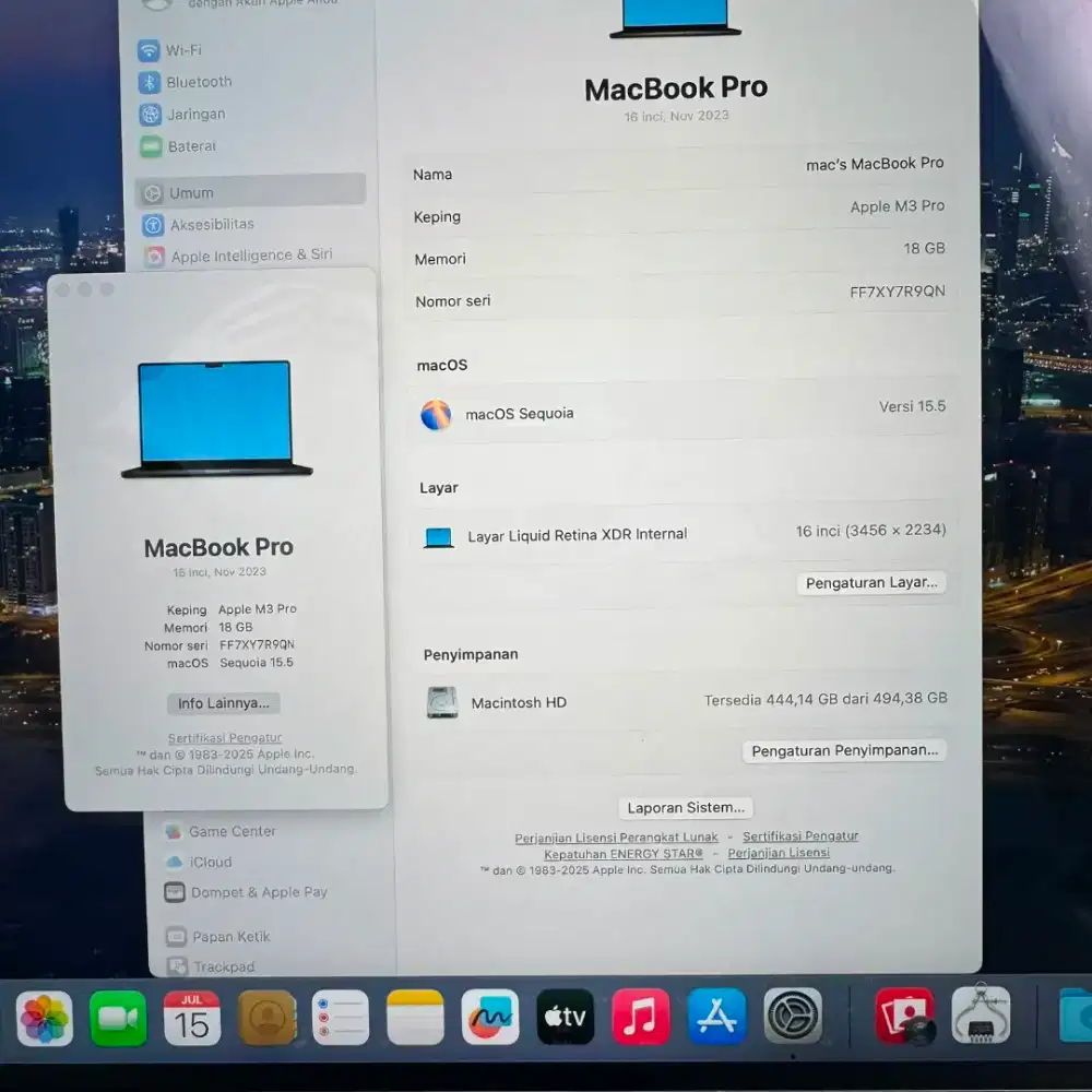 Macbook M3 Pro 16 Inch Ram 18 Ssd 512 lengkap full set Space Black