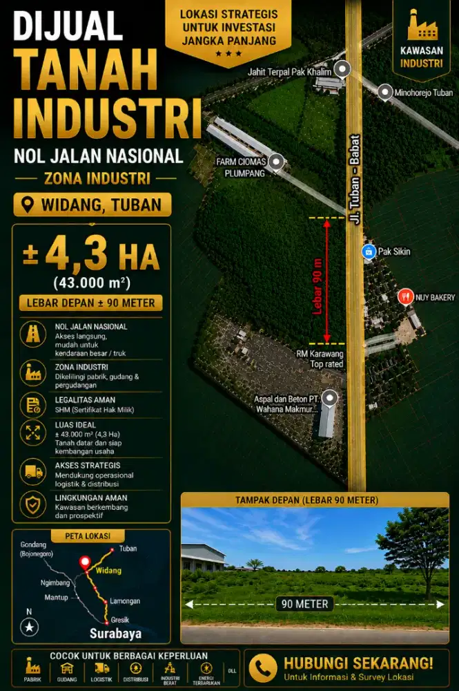 JUAL TANAH INDUSTRI WIDANG TUBAN