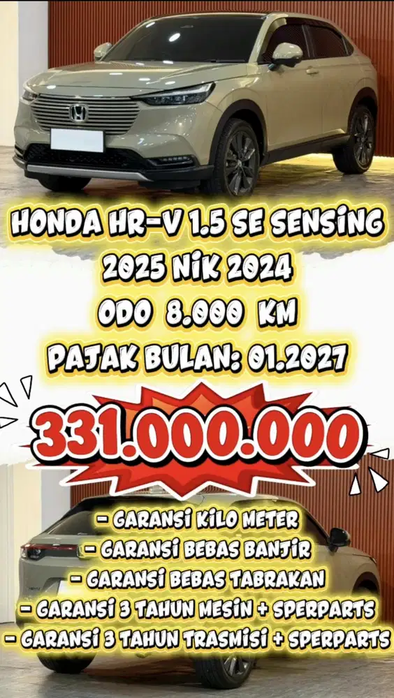 [ ODO 8.000 KM ] HONDA HR-V SE 1.5 AT 2025 NIK 2024 FULL ORI