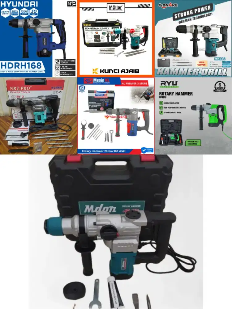 Mesin bor bobok beton Rotary Hammer SDS plus 26 mm MDON HYUNDAI NRT
