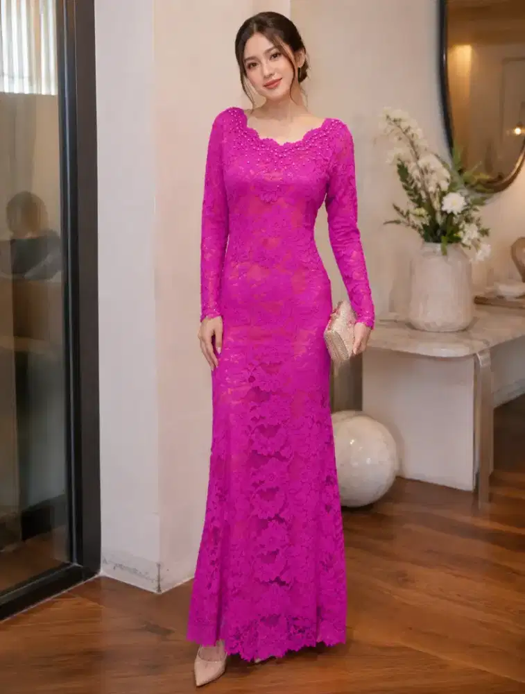 Dress brokat pink fuchia
