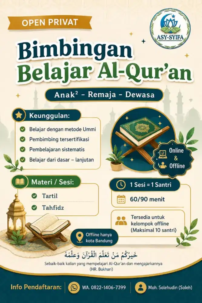 Open Privat Bimbingan Belajar Al-Qur'an Metode Ummi