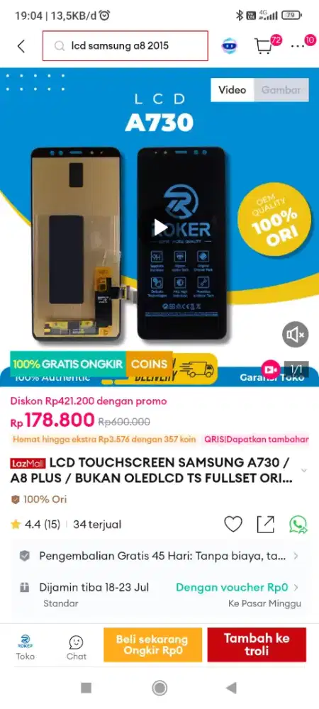 LCD Samsung galaxy A8 plus 2018