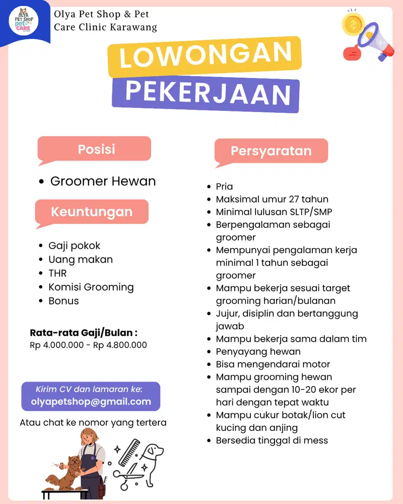 Lowongan Groomer Hewan Karawang