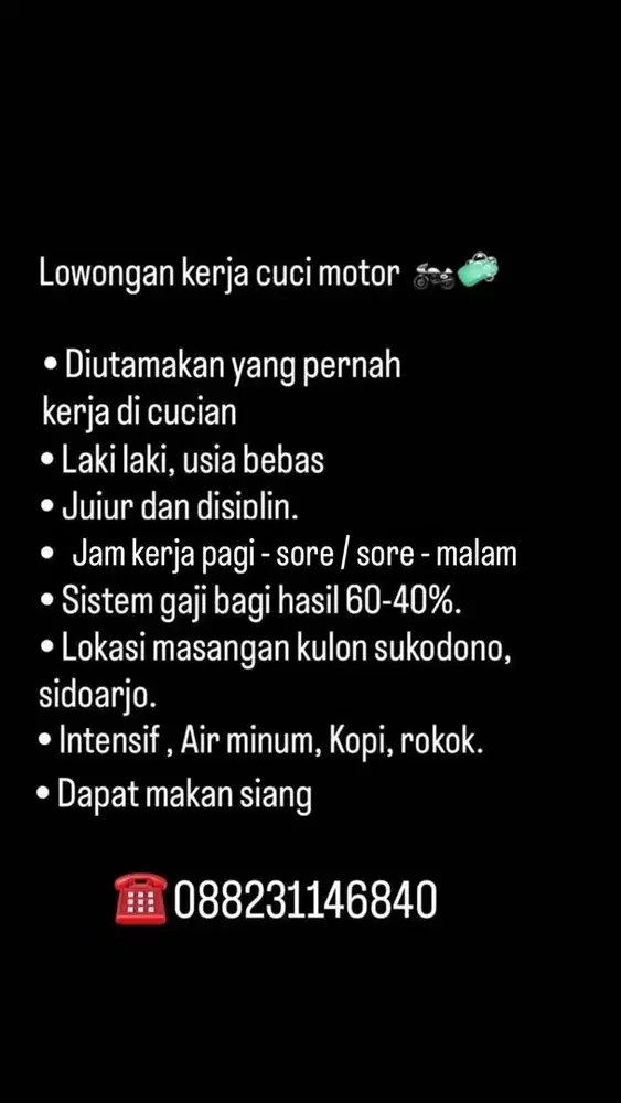 Lowongan kerja cuci motor dan mobil