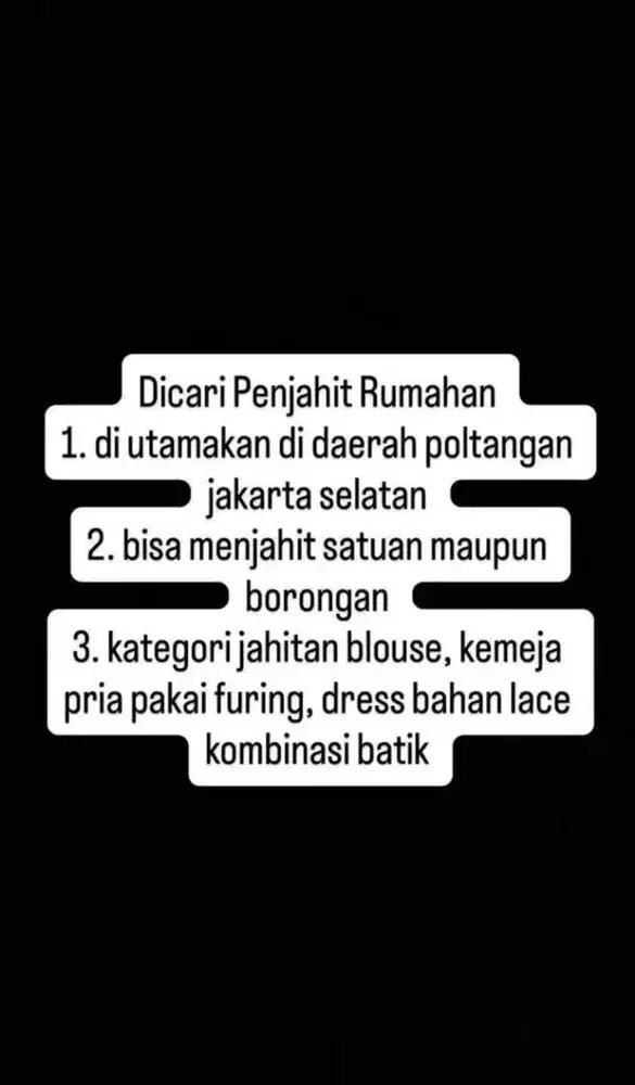 dicari mitra penjahit rumahan