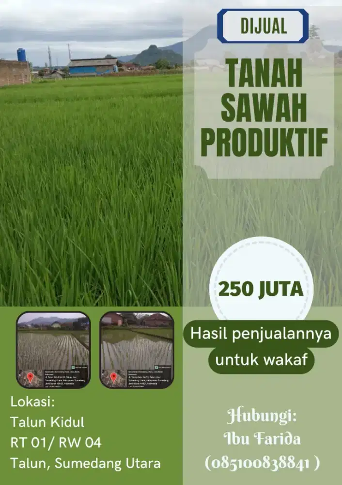 Dijual sawah. Hasil untuk waqaf
