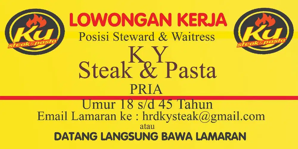 [LOWONGAN KERJA] Dicari Segera Cook, Steward, Waitress.