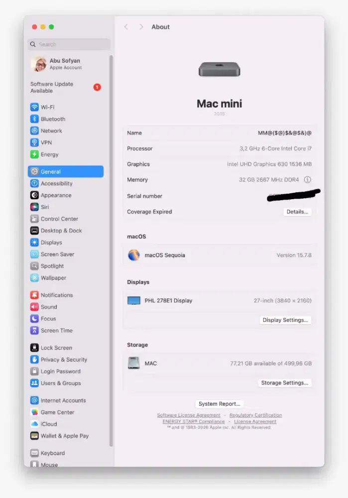 Mac Mini 2018 i7 32GB 512GB