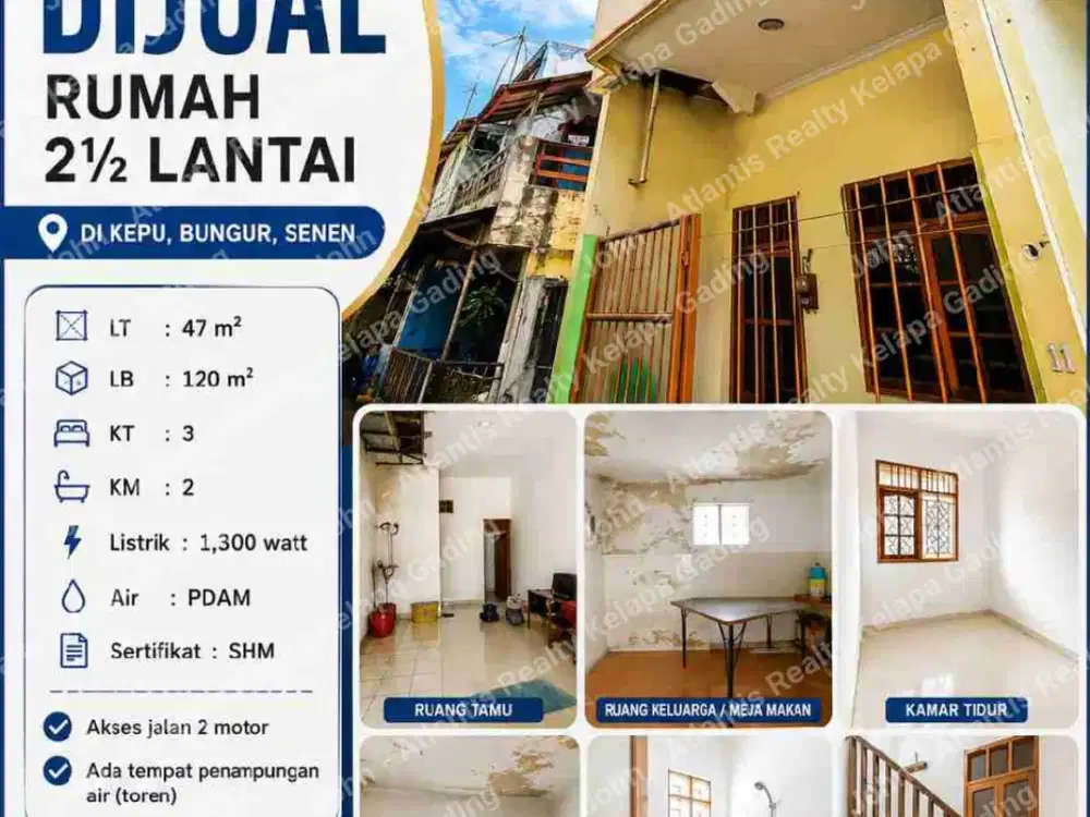 Dijual rumah di Kp Kepu, Bungur, Senen