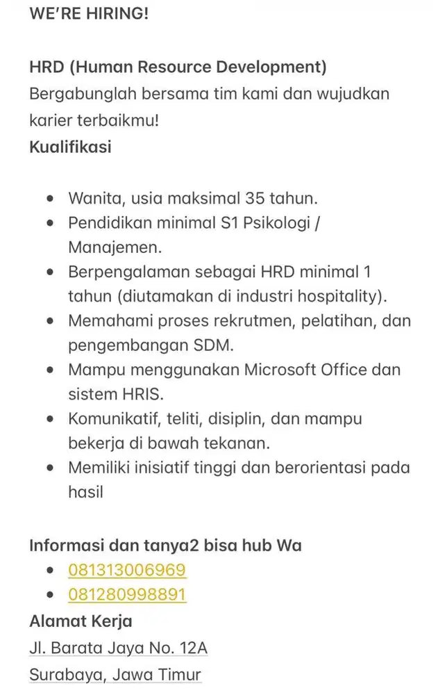 Loker HRD (Human Resource Development)