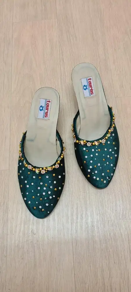 Sepatu sendal selop wedding emerald hijau botol