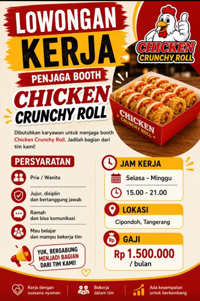 Lowongan kerja penjaga booth chicken crunchy roll