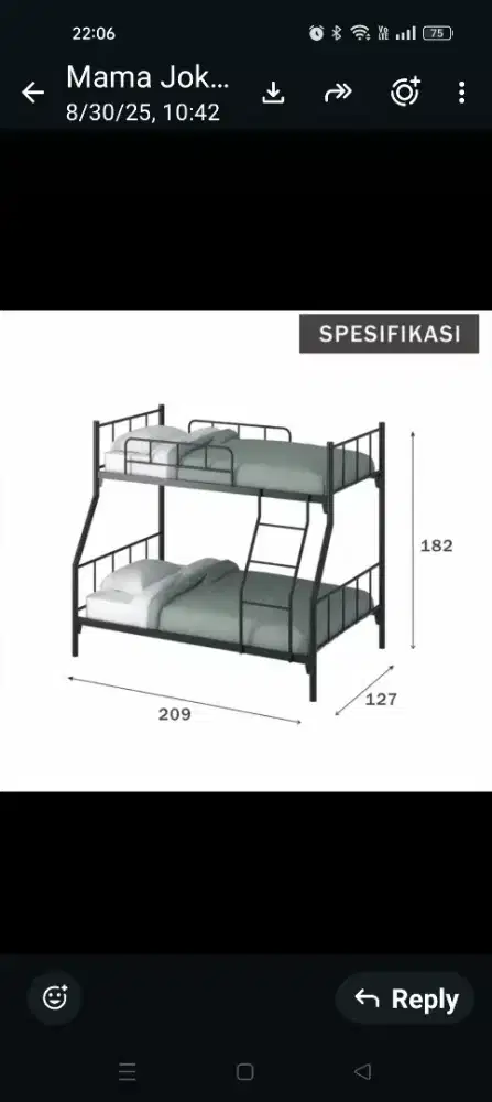 Ranjang susun besi dua tingkat (bunk bed)