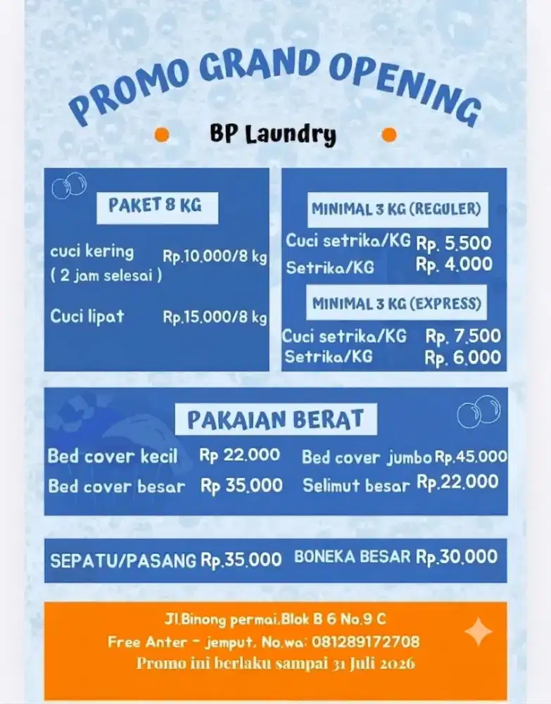 Promo besar-besaran grand opening laundry BP laundry