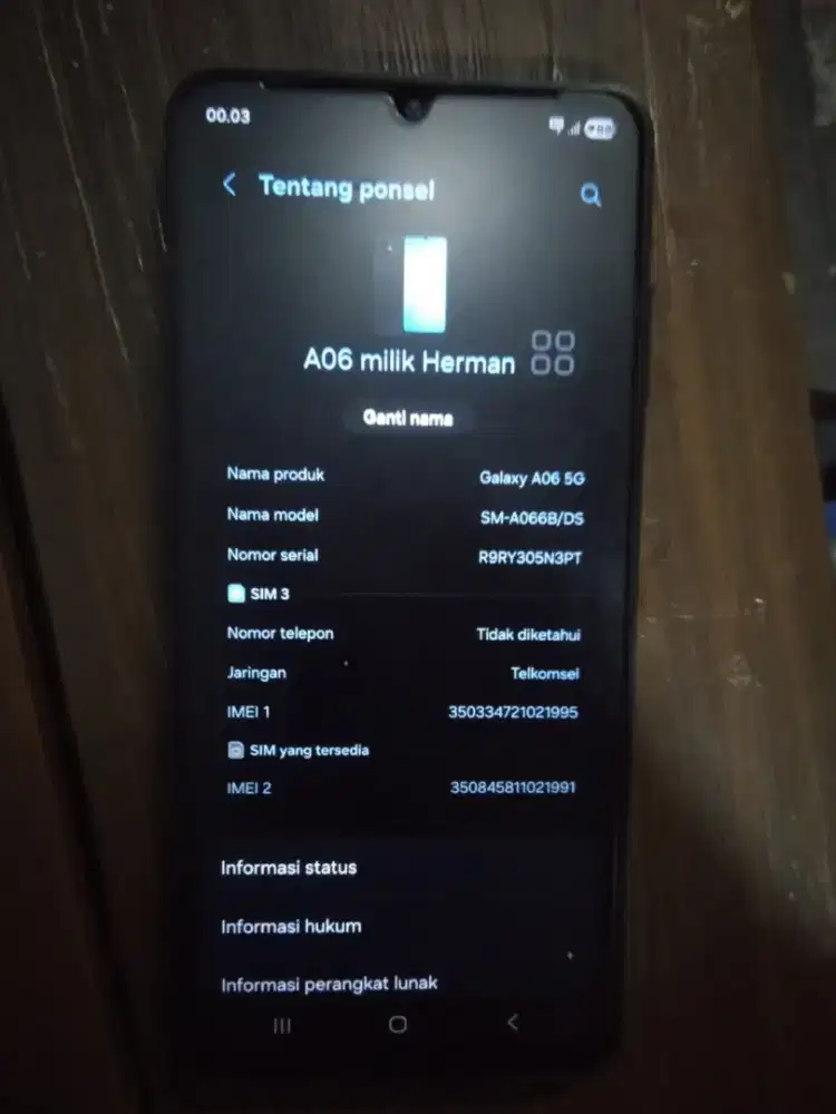 Di jual BU HP samsung galaxy A06 5G, ram 6/128, lokasi jakpus.
