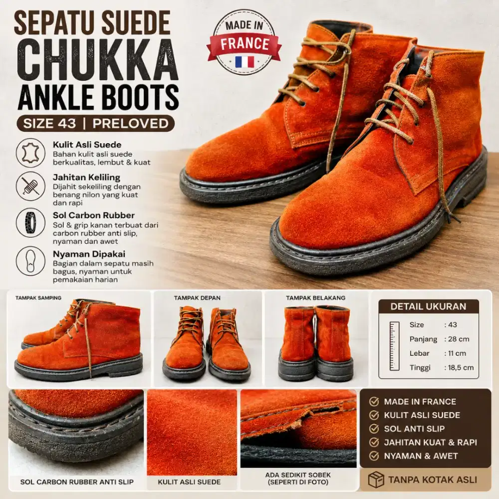 SEPATU SUEDE BROWN CHUKKA ANGKLE BOOTS SIZE 43