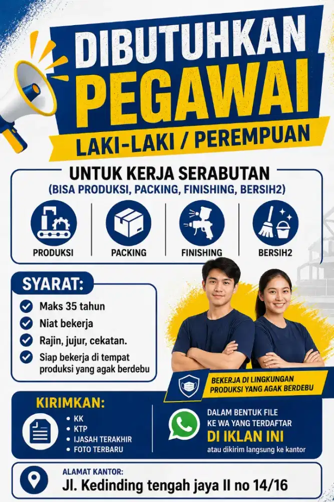 Dibutuhkan karyawan / karyawati untuk kerja SERABUTAN(baca deskripsi)