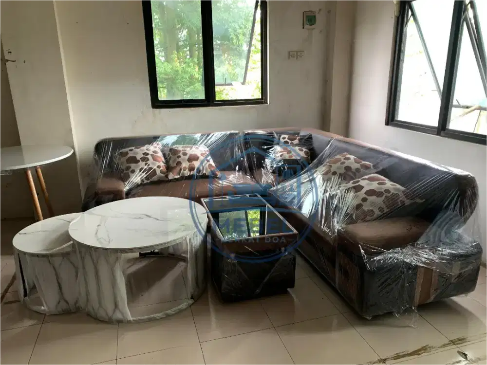 Sofa L sudut kuping coklat