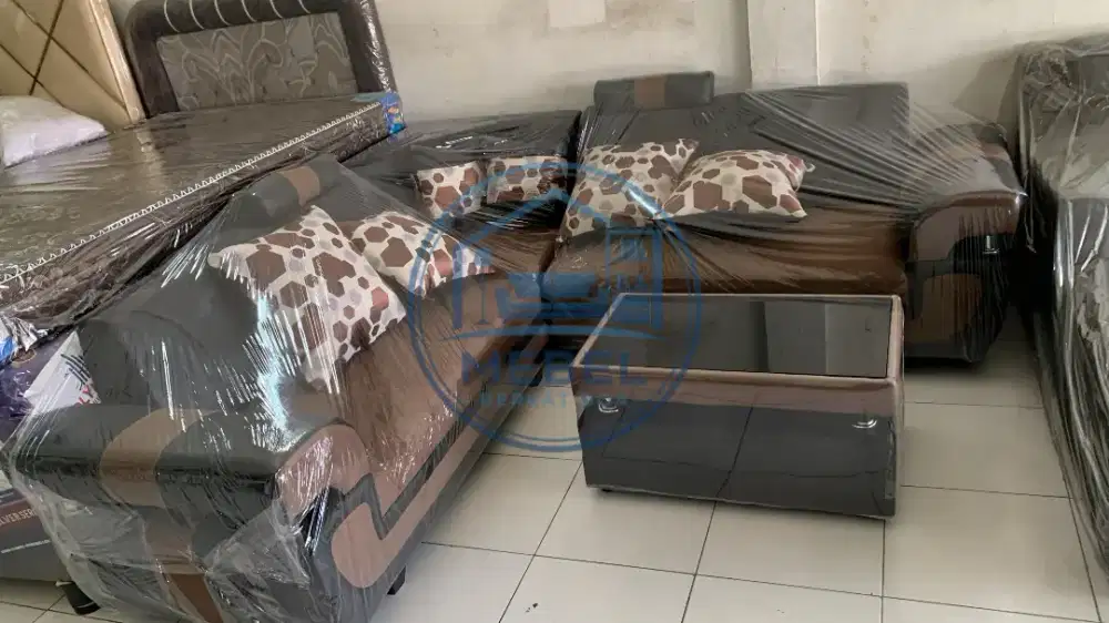 Sofa L sudut coklat