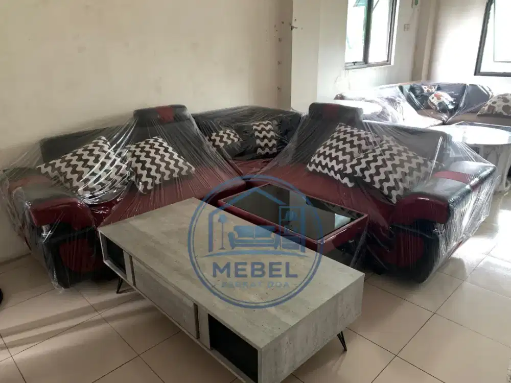 Sofa L sudut merah