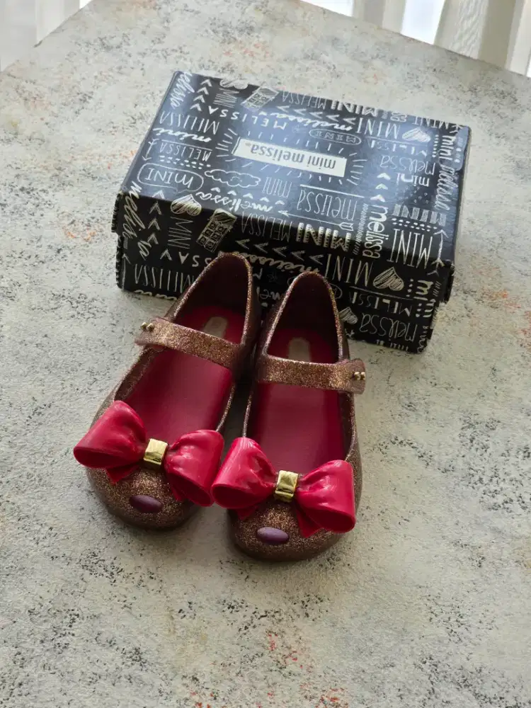 Mini Melissa Bow Pink Glitter Flats