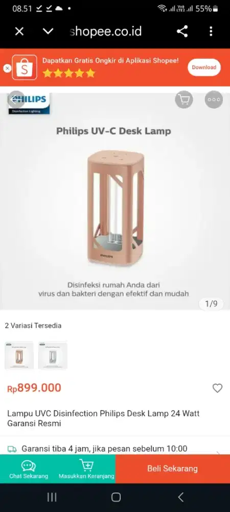 Philips UV C Desk Lamp Desinfektan Normal