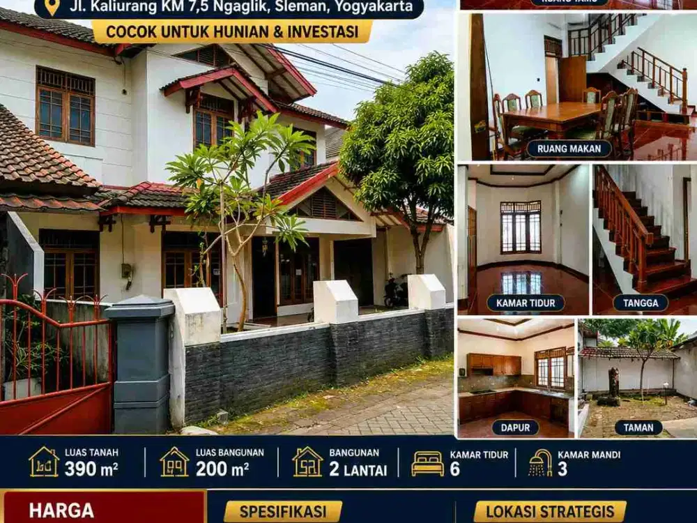 Dijual Rumah Mewah Dekat UGM Jalan Kaliurang KM 7,5 Sleman LT 390 m²