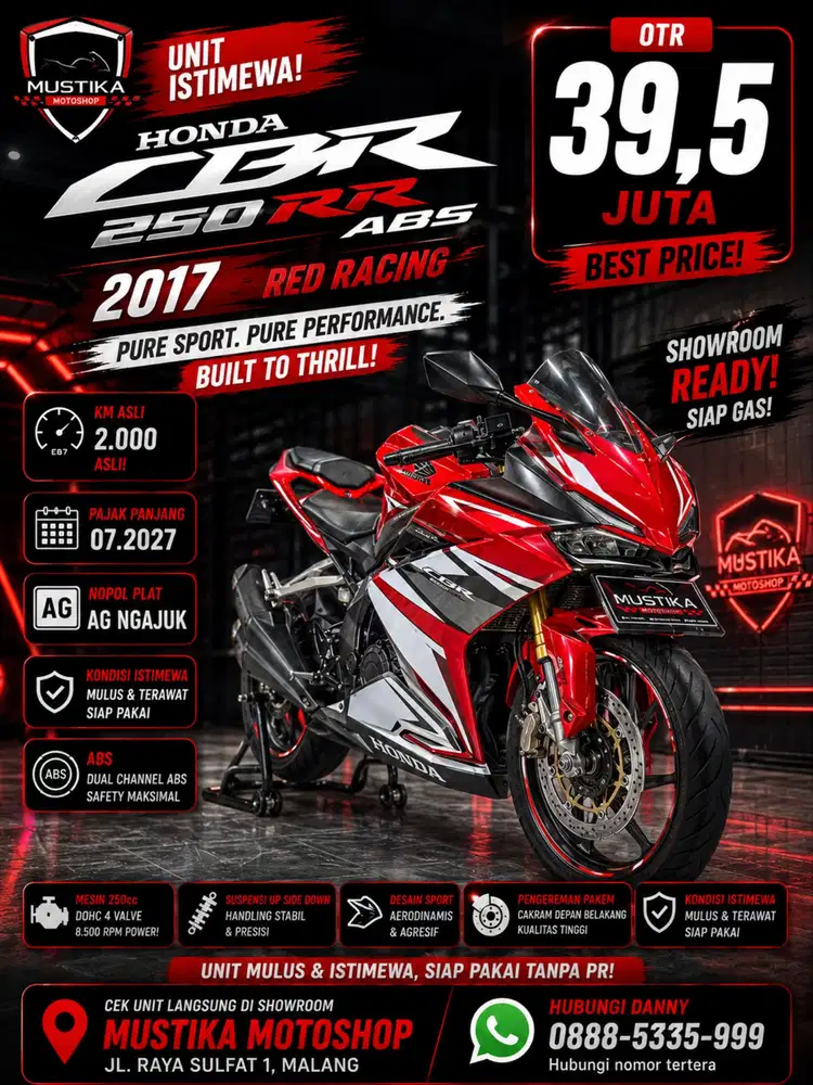 Like New KM 2rb‼️Honda CBR 250RR ABS 2017. DANNY Mustika Motor Sulfat