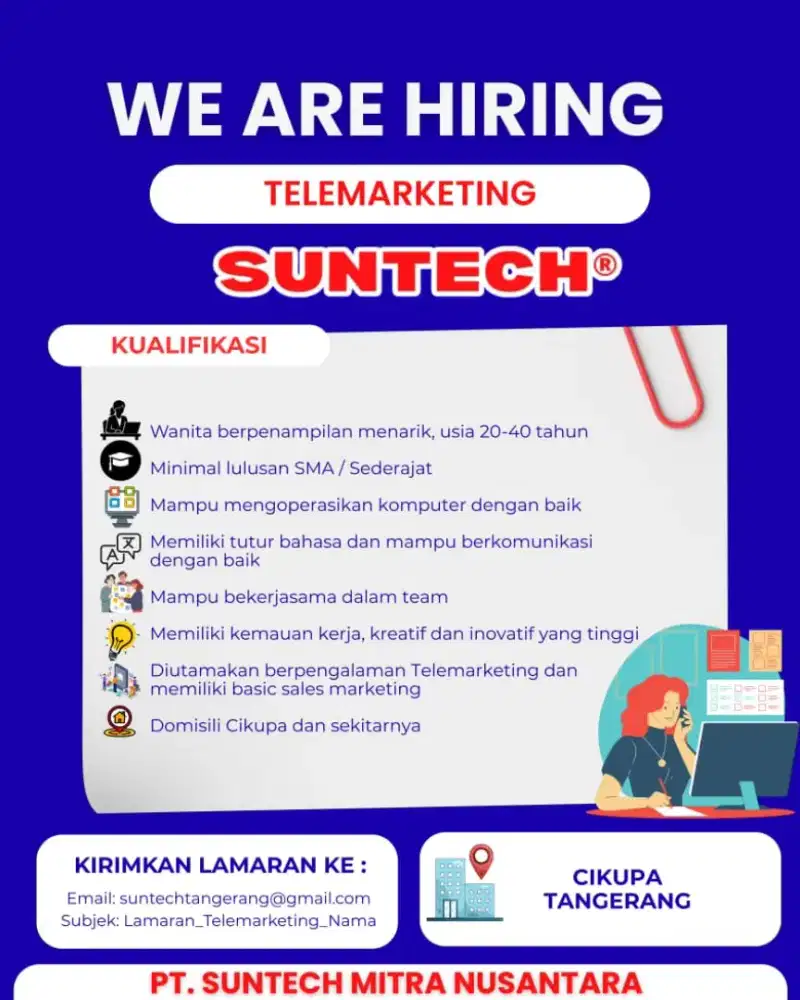 Admin telemarketing (wanita) dan electrical (pria)