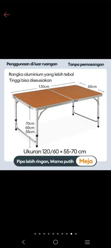 2 Unit Meja Lipat Ukuran 120 × 60 cm