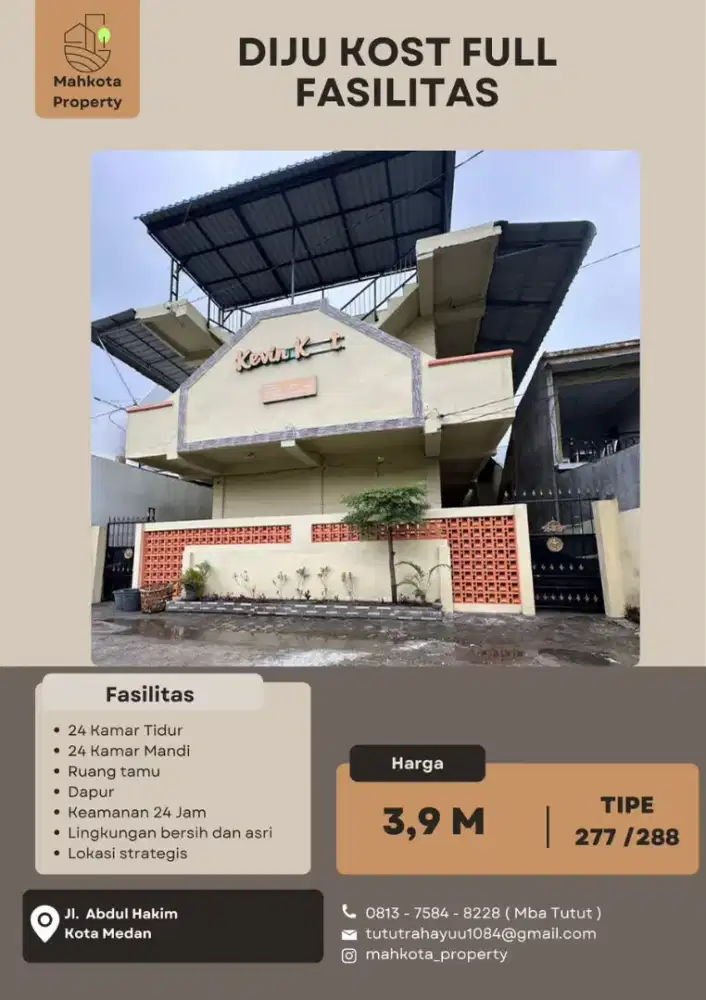 KOST JALAN ABDUL HAKIM 24 PINTU PLUS KAMAR MANDI