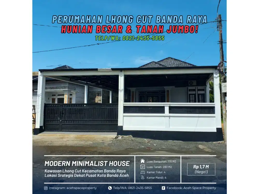 Dijual Rumah Super Luas di Lhong Cut Banda Raya - Dekat Jalan Raya Wedana dan Simpang Lhong Raya!