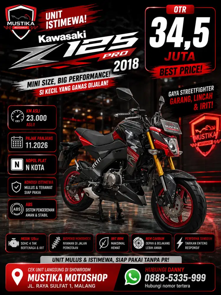 Kawasaki Z125 PRO 2018. KM 23RB. DANNY Mustika Motor Sulfat