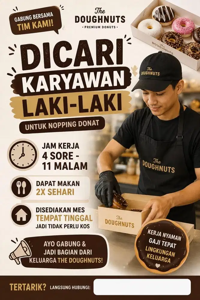 Karyawan laki laki untuk nopping donat