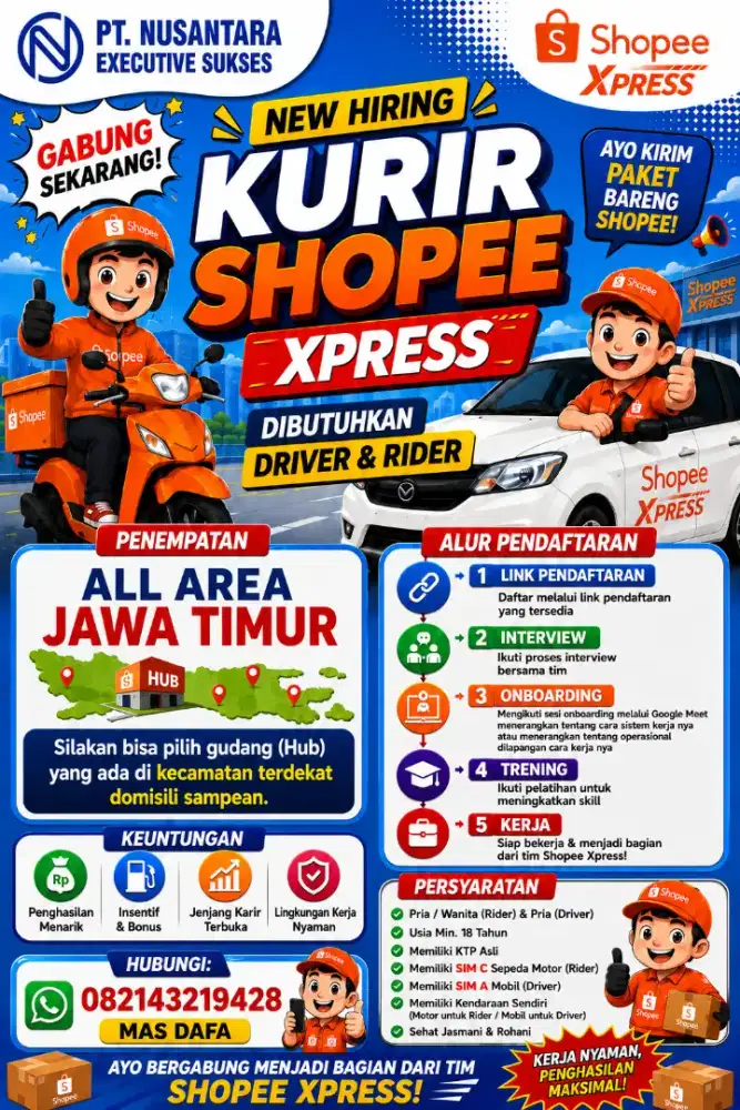 LOKER KURIR  All Area JAWA TIMUR penempatan bisa pilih sesuai domisili