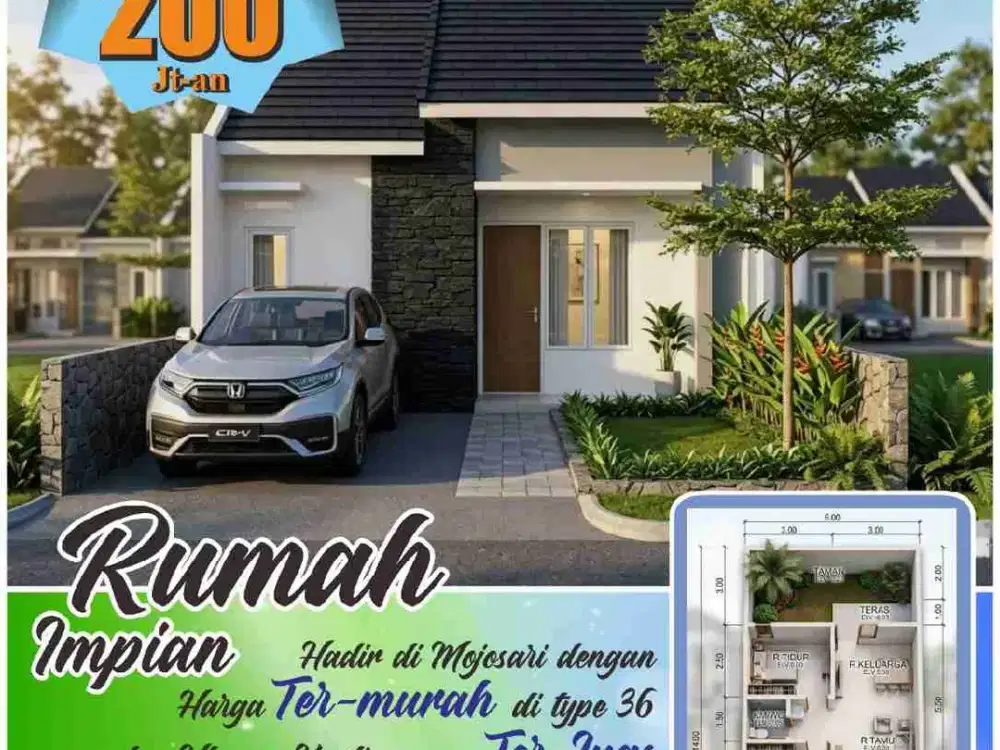Rumah baru siap huni luas 84 m2 harga 200 juta, 4 menit dari Polres Mojokerto
