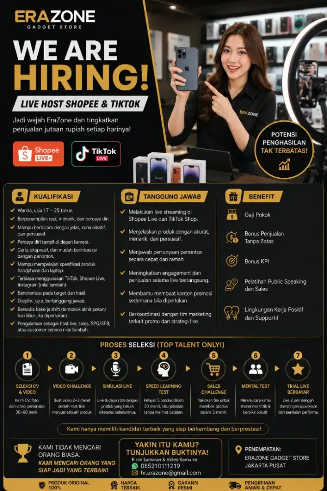 Lowongan kerja job dicari Live Comerce Specialist