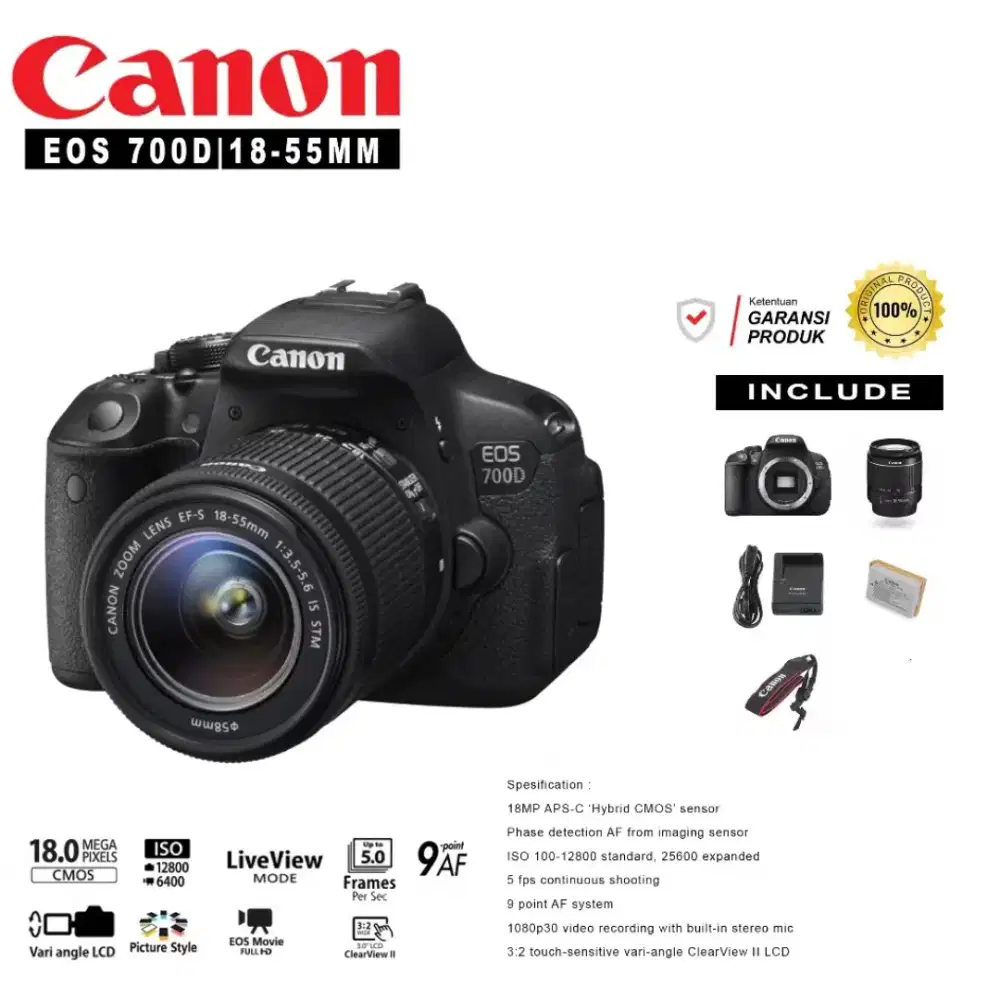 canon 700D Lensa Kit 18-55mm Second mulus No vignette