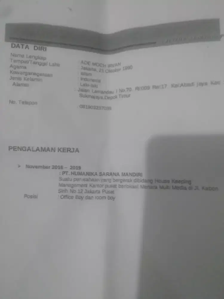 Butuh kerjaan untuk cleaning service atau officeboy