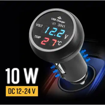 Car Charger Mobil Voltmeter Thermometer Digital USB A Port 5V 10W
