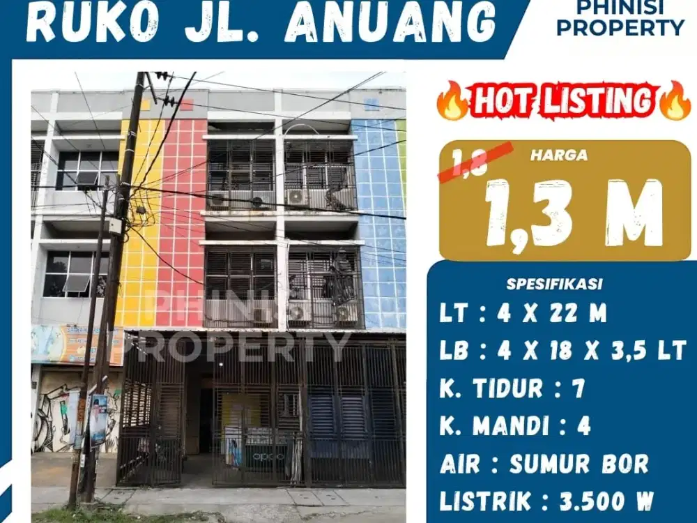 Ruko Murah 3 Lantai Jalan Anuang dekat Veteran Selatan