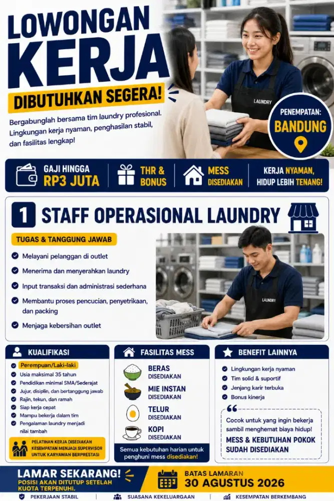 Pegawai Operasional Laundry (Cuci & Setrika)