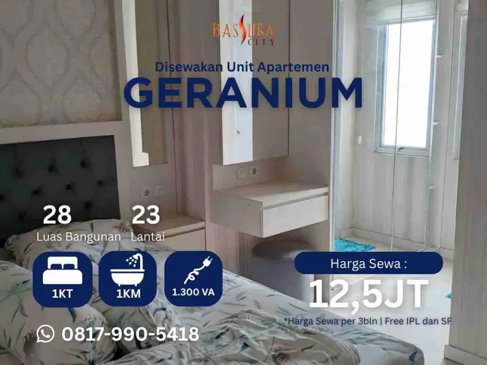 Sewa 1BR Furnished apartemen Bassura City tower Geranium siap huni