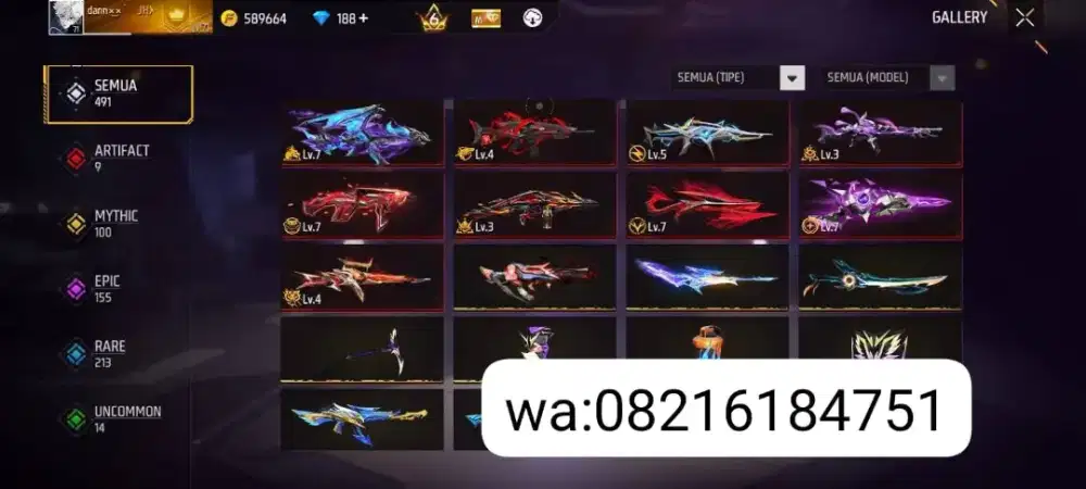 Jual akun ff ( free fire) Murmer bonus 150DM