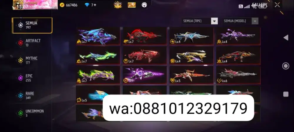 Jual akun ff (FREE FIRE) selalu aman bonus 150DM